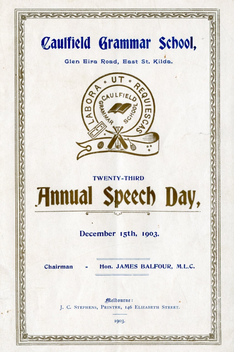 1903 Speech Day Programme